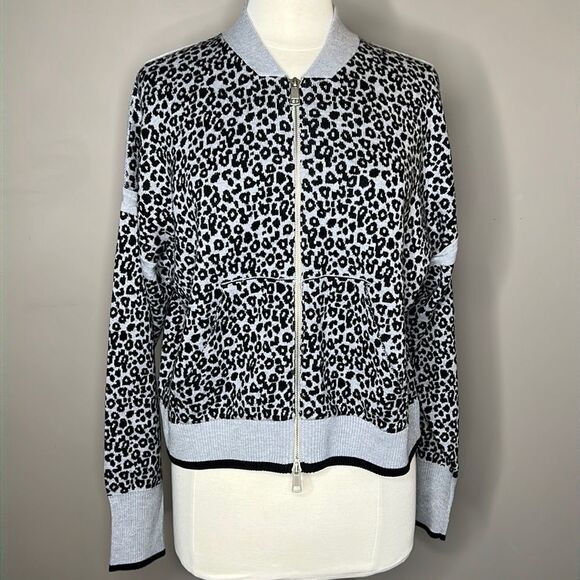 SCOTT & Scott London Animal Print Brooklyn Cashmere Knit Bomber Jacket Sweater - Picture 4 of 10